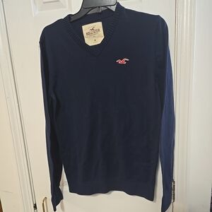 Hollister Women's Jumper M Blue Cotton with Nylon, Viscose V-Neck Pullover